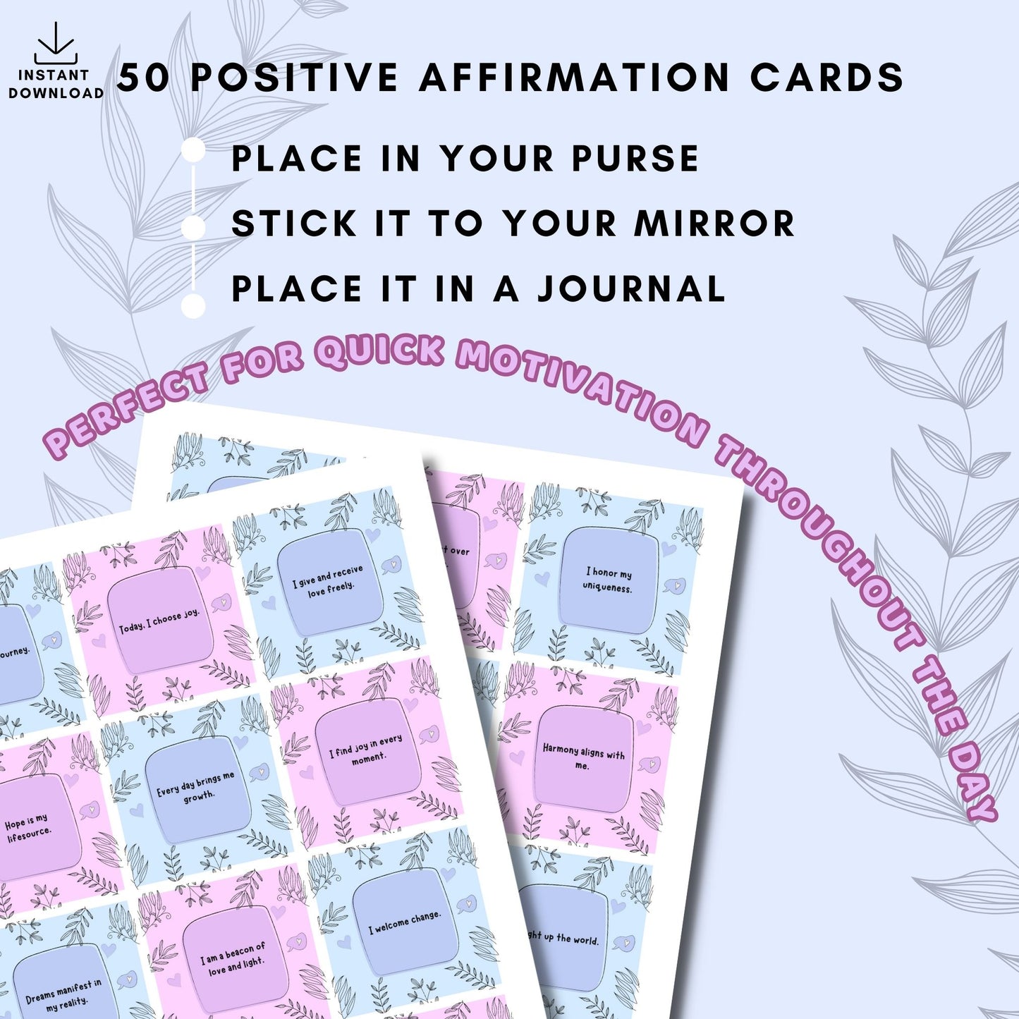 Positive Affirmation Cards - Pink And Blue Vines